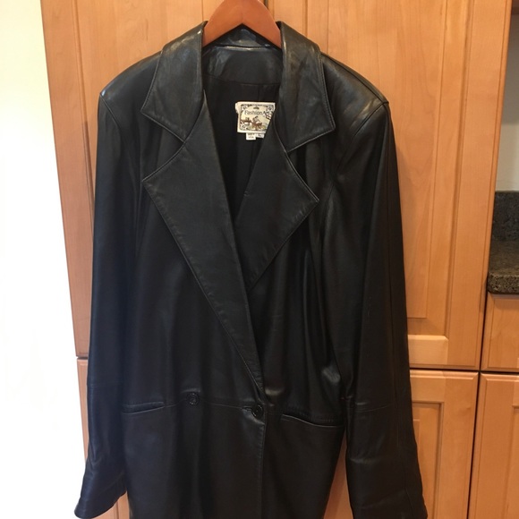 Vintage Black Leather Coat - Picture 1 of 10
